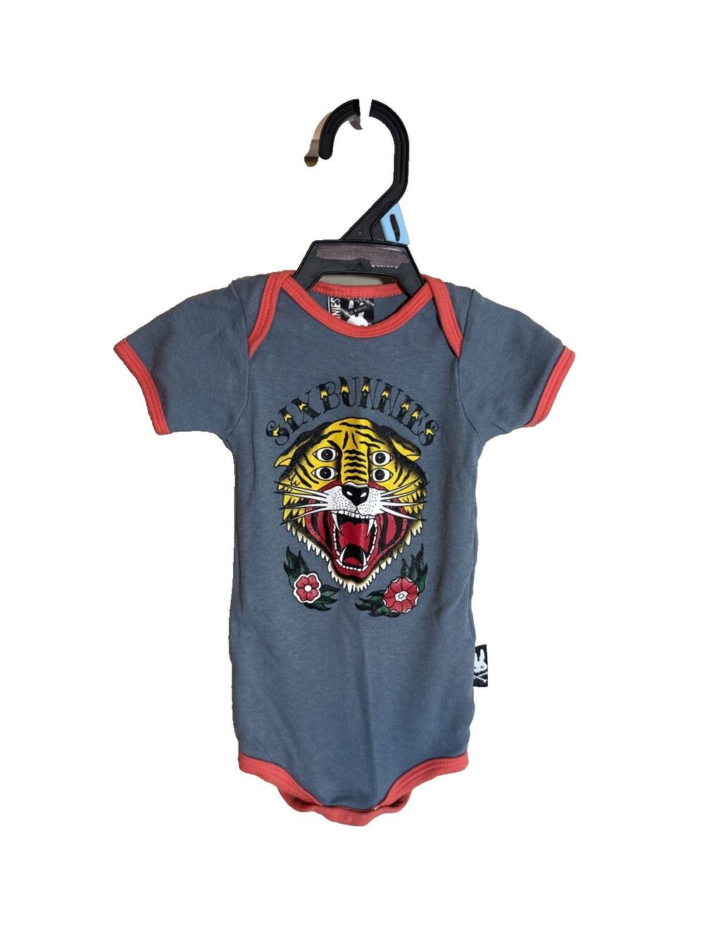 Six Bunnies Tiger Trad Tattoo Blue Orange Cotton Bodysuit Baby 6-12M 1034